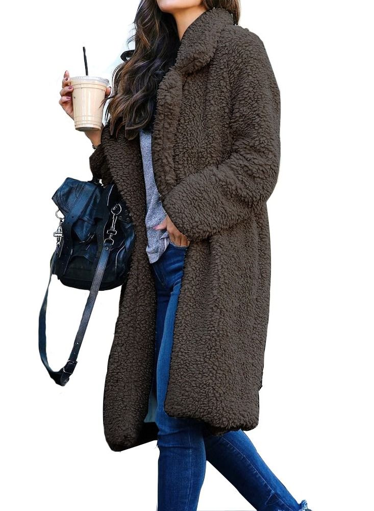 Loquat Women's Autumn/Winter Fashion Lapel Medium Length Plush Overcoat 