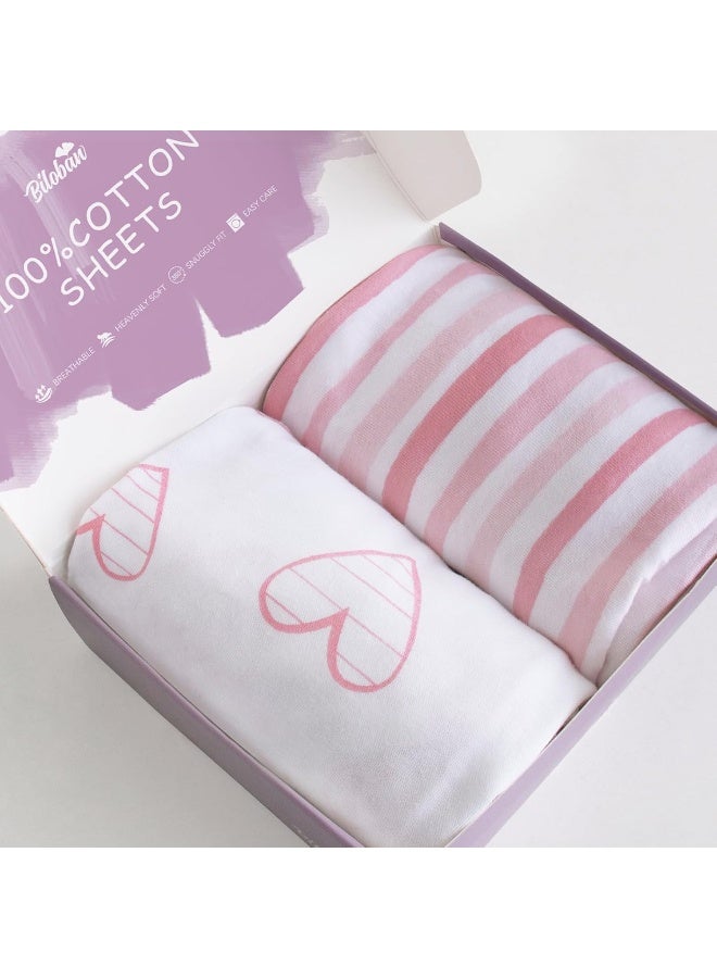 Biloban Biloban Bassinet Sheets Compatible with Newton, Li'l Pengyu, BCOL, Bold and QUTANIX Baby Bassinet Bedside Sleeper, 2 Pack 100% Cotton Bassinet & Bedside Sleeper Sheets, Pink and White Print for Baby - Image 1
