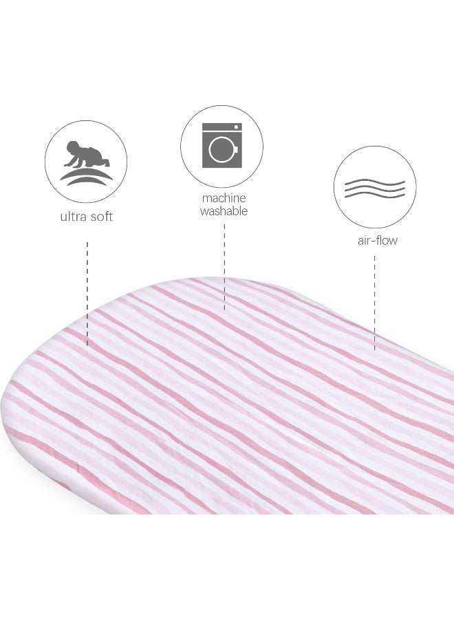 Biloban Biloban Bassinet Sheets Compatible with Newton, Li'l Pengyu, BCOL, Bold and QUTANIX Baby Bassinet Bedside Sleeper, 2 Pack 100% Cotton Bassinet & Bedside Sleeper Sheets, Pink and White Print for Baby - Image 2