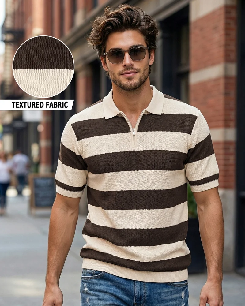 بيواكوف Men's Brown & Beige Color Block Polo T-shirt