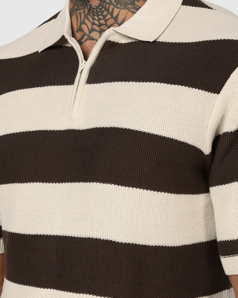 بيواكوف Men's Brown & Beige Color Block Polo T-shirt