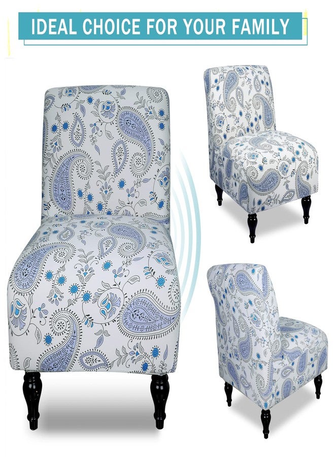 Iauddy Armless Accent Slipper Chair Cover Slipcover,Stretch Spandex Printed Removable Non-Slip Silp Cover for Accent Chair Without Arms for Living Dining Room(White/Blue) - Image 5
