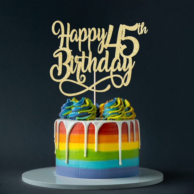 Qertesl Gold Glitter Happy 45th Birthday Cake Topper Cheers to 45 Years happy 45th Birthday Cake Topper 45th Anniversary Cake Topper  men and women 45 years old happy birthday Party Decoration - Image 4