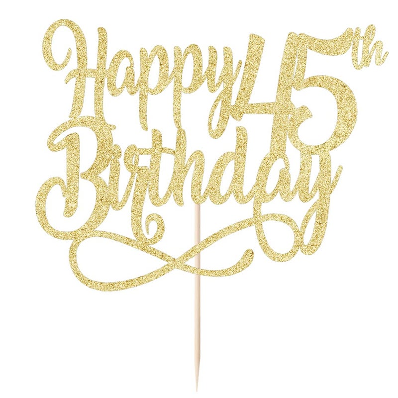 Qertesl Gold Glitter Happy 45th Birthday Cake Topper Cheers to 45 Years happy 45th Birthday Cake Topper 45th Anniversary Cake Topper  men and women 45 years old happy birthday Party Decoration - Image 5