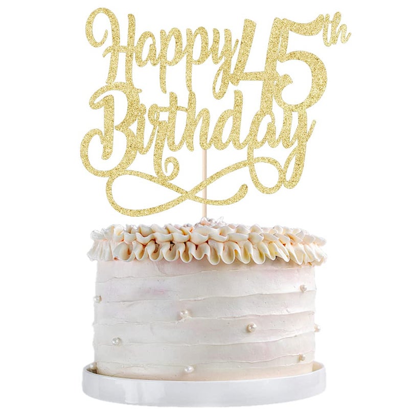 Qertesl Gold Glitter Happy 45th Birthday Cake Topper Cheers to 45 Years happy 45th Birthday Cake Topper 45th Anniversary Cake Topper  men and women 45 years old happy birthday Party Decoration - Image 2