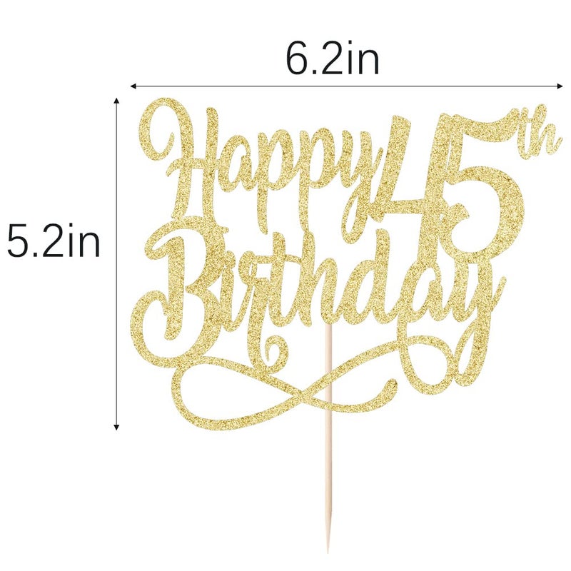 Qertesl Gold Glitter Happy 45th Birthday Cake Topper Cheers to 45 Years happy 45th Birthday Cake Topper 45th Anniversary Cake Topper  men and women 45 years old happy birthday Party Decoration - Image 3