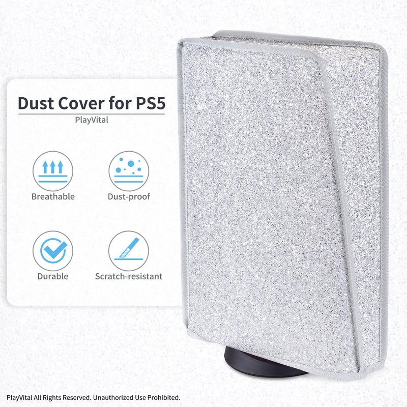 PlayVital Glow in The Dark Dust Cover for ps5, Anti Scratch Waterproof Cover Sleeve for ps5 Console Digital Edition & Disc Edition - Sparkle Silver - Image 3