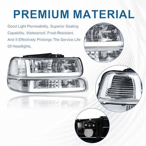 Fullux LED DRL Headlights Assembly for 1999-2002 Chevy Silverado 1500 2500 1500HD 2500HD 3500 2000-2006 Suburban Tahoe Headlamp Clear Reflector Chrome Housing - Image 3