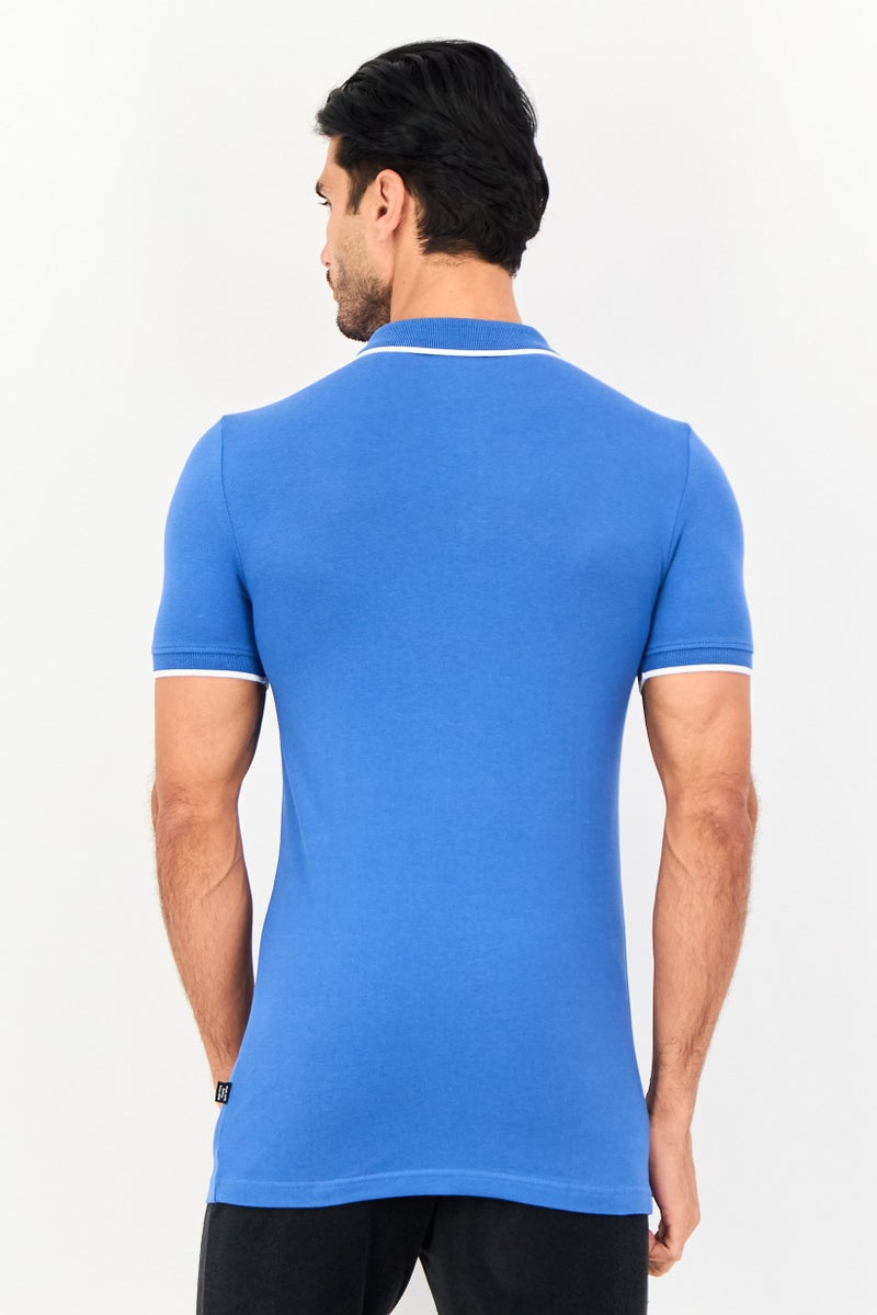 PUMA قميص بولو للرجال بقصة ضيقة بأكمام قصيرة مع طوق مزخرف، أزرق داكن - Image 2