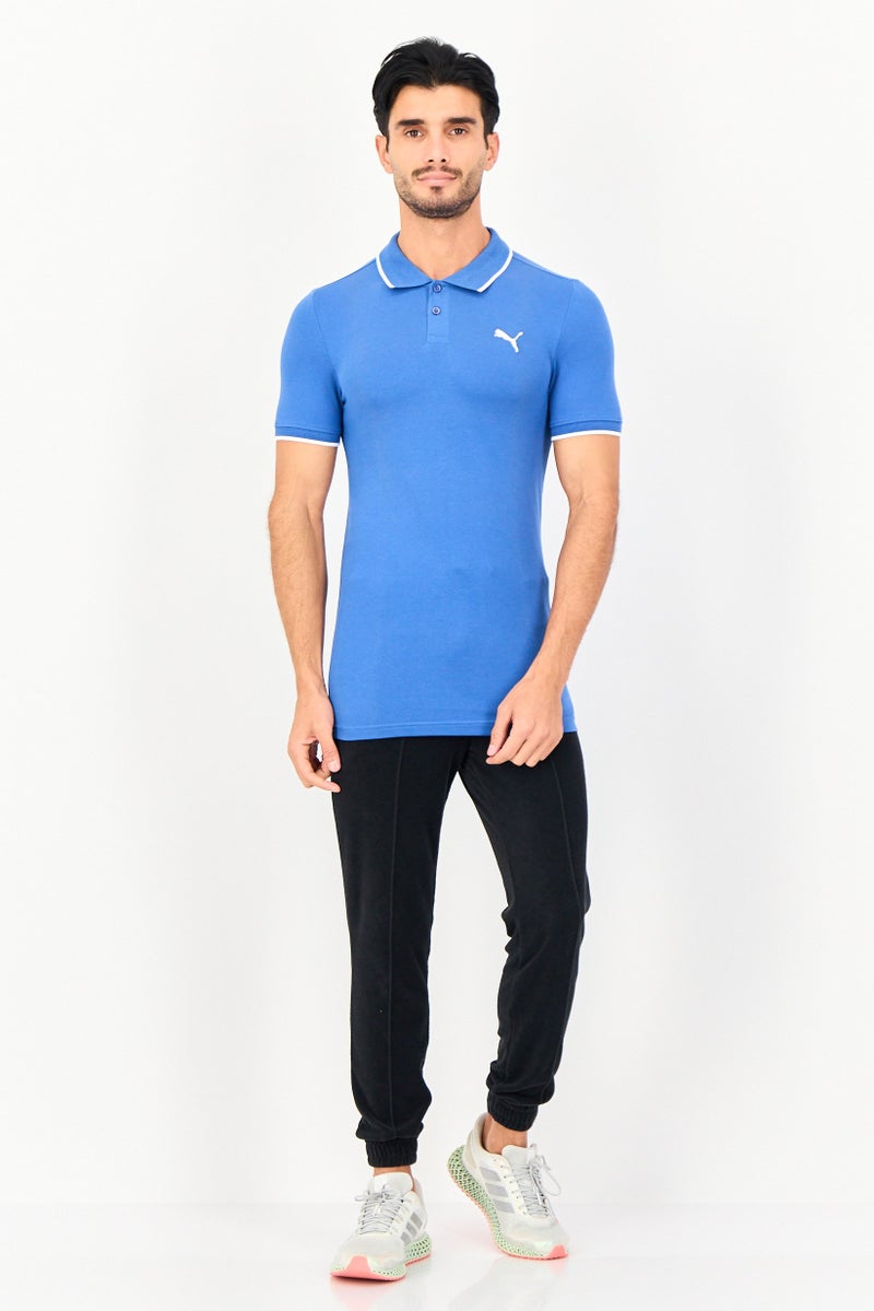 PUMA قميص بولو للرجال بقصة ضيقة بأكمام قصيرة مع طوق مزخرف، أزرق داكن - Image 4