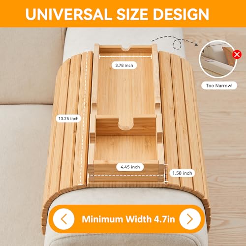 GEHE Bamboo Couch Cup Holder, Anti-Spill Sofa Arm Tray, Natural and Easy to Clean Couch Arm Cup Holder Armrest Tray Perfect for Cups, Beers, Snacks, Remote Control, Drinks - Image 2