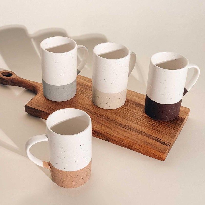MORA CERAMICS HIT PAUSE Mora Ceramics 12oz Coffee Mug Set of 4 - Tea Cups with Handle - Microwave and Dishwasher Safe, Perfect For Mug Lovers - Rustic Matte Glaze, Modern Design - Assorted Colors - Image 5