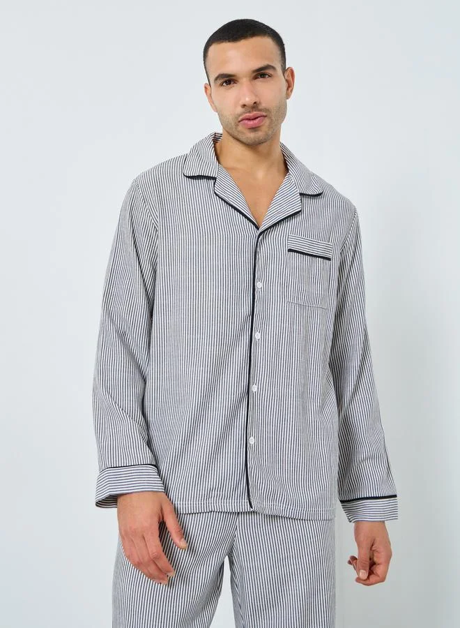 Styli Styli Men Striped Buttoned Shirt and Cotton Pyjama Se