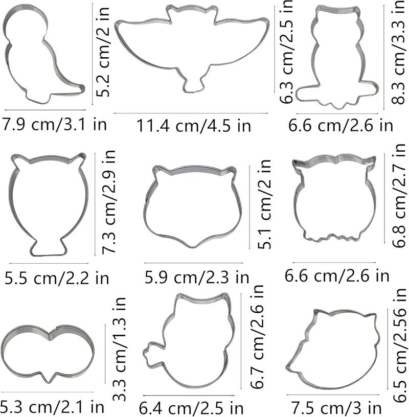 Comais Owl Shaped Cookie Cutters Set of 9 pcs Stainless Steel Woodland Owls Fondant Cutter Molds Halloween Baking DIY - Image 2