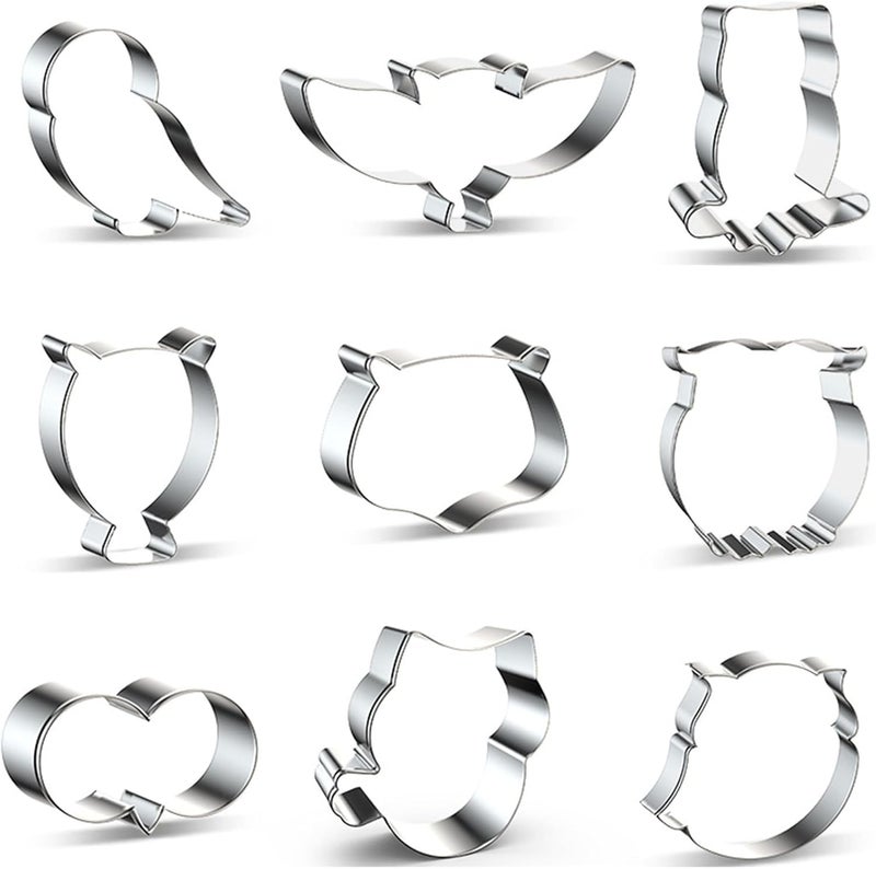 Comais Owl Shaped Cookie Cutters Set of 9 pcs Stainless Steel Woodland Owls Fondant Cutter Molds Halloween Baking DIY - Image 3