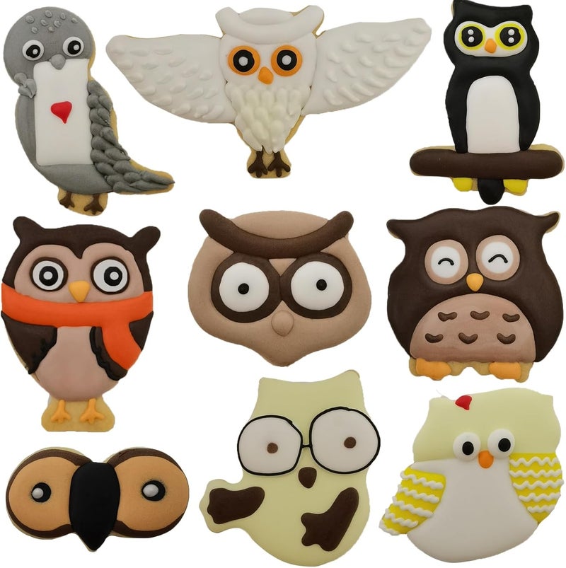 Comais Owl Shaped Cookie Cutters Set of 9 pcs Stainless Steel Woodland Owls Fondant Cutter Molds Halloween Baking DIY - Image 5