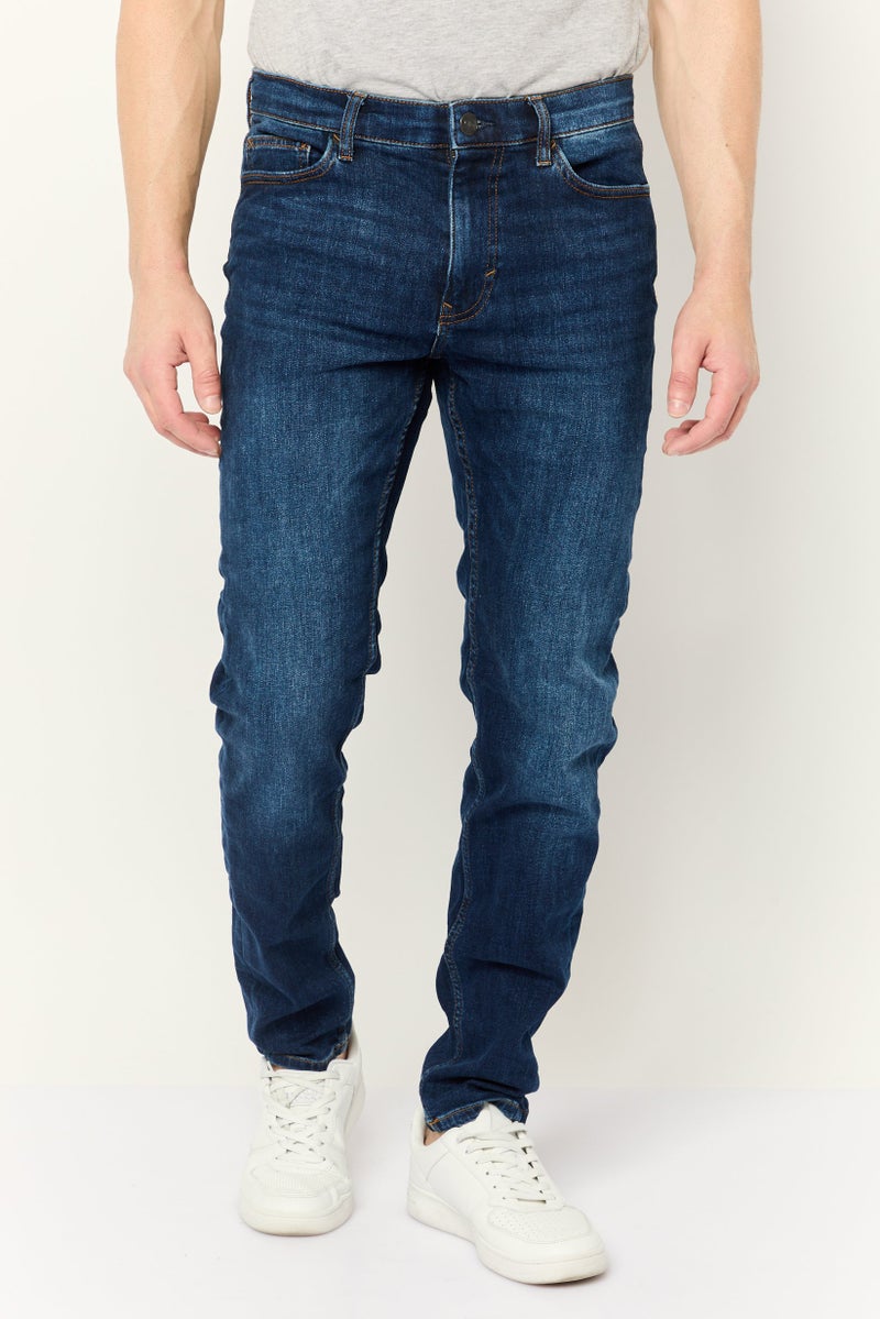 ESPRIT Men Regular Fit Washed Stretchable Jeans, Navy - Image 1