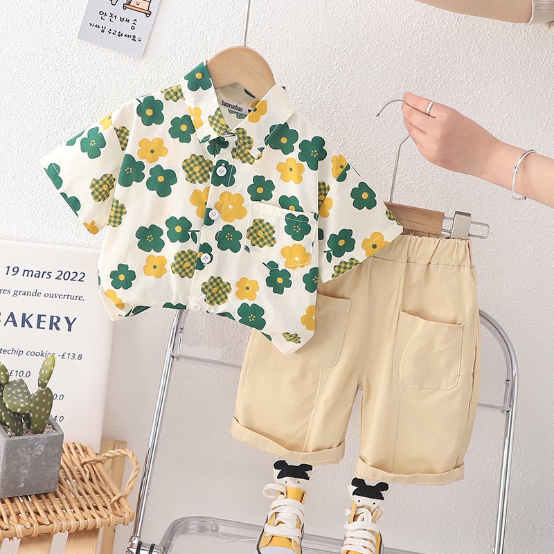Boys' Western Style Fashionable Suit Summer 2023 New Cotton Shorts Children'S Breathable Thin Korean Style Little Boy'S Short Sleeve - Image 1