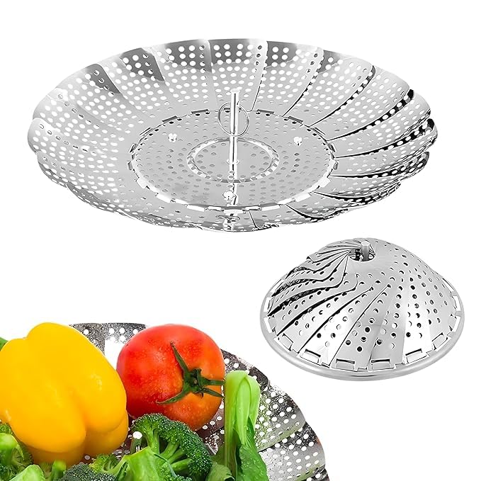 Vegetable Steamer Basket Premium Stainless Steel Veggie Steamer Basket Folding Expandable Steamers to Fits Various Size Pot  - Image 1