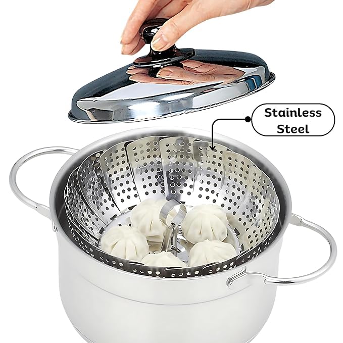 Vegetable Steamer Basket Premium Stainless Steel Veggie Steamer Basket Folding Expandable Steamers to Fits Various Size Pot  - Image 2