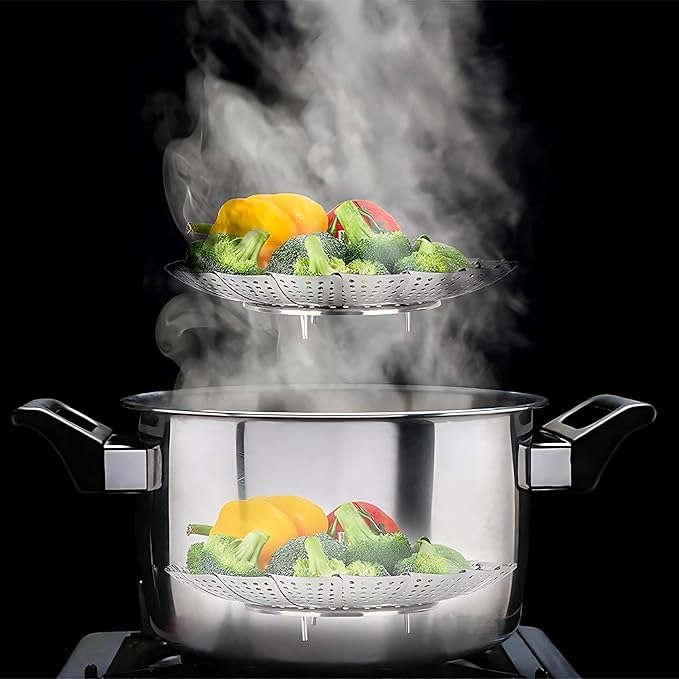 Vegetable Steamer Basket Premium Stainless Steel Veggie Steamer Basket Folding Expandable Steamers to Fits Various Size Pot  - Image 4