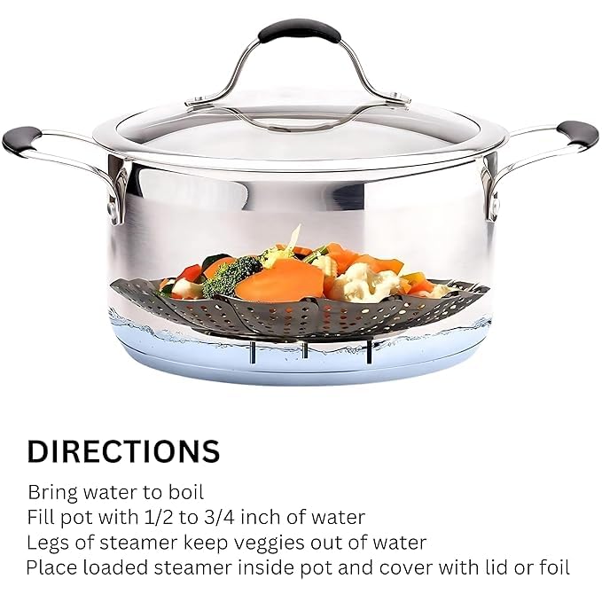 Vegetable Steamer Basket Premium Stainless Steel Veggie Steamer Basket Folding Expandable Steamers to Fits Various Size Pot  - Image 3
