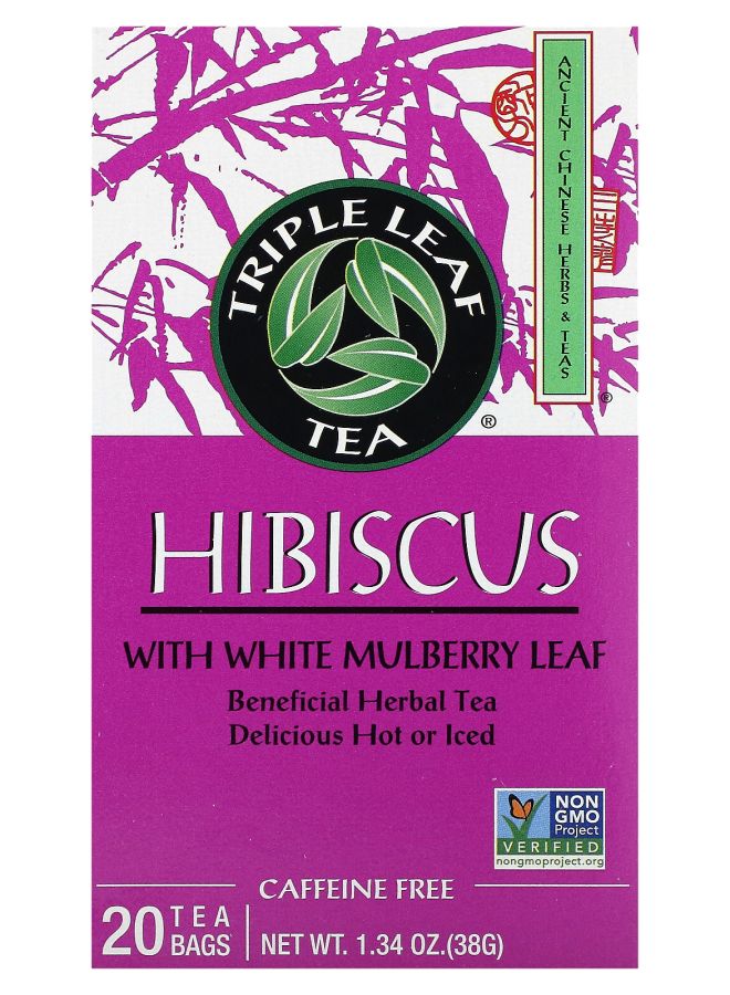 Triple Leaf Tea Hibiscus With White Mulberry Leaf Caffeine Free 20 Tea Bags 1.34 oz (38 g)