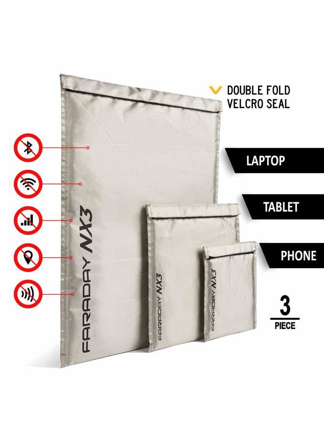 FARADAY DEFENSE 3 pc Small Kit NX3 Double Layer Cyber Fabric Faraday Bag Sleeves Pouch Signal Shielding, Anti-Hacking, Anti-Tracking, EMP Bag - Image 3