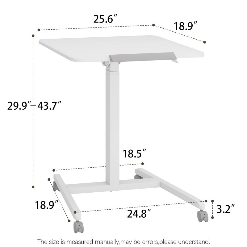 PUNCIA 90Â°Tiltable Small Standing Desk with Stoppers Mobile Rolling Laptop Table on Wheels Pneumatic Adjustable Height Computer Workstation Stand Up Cart Bedside Overbed Table for Home Office White - Image 2