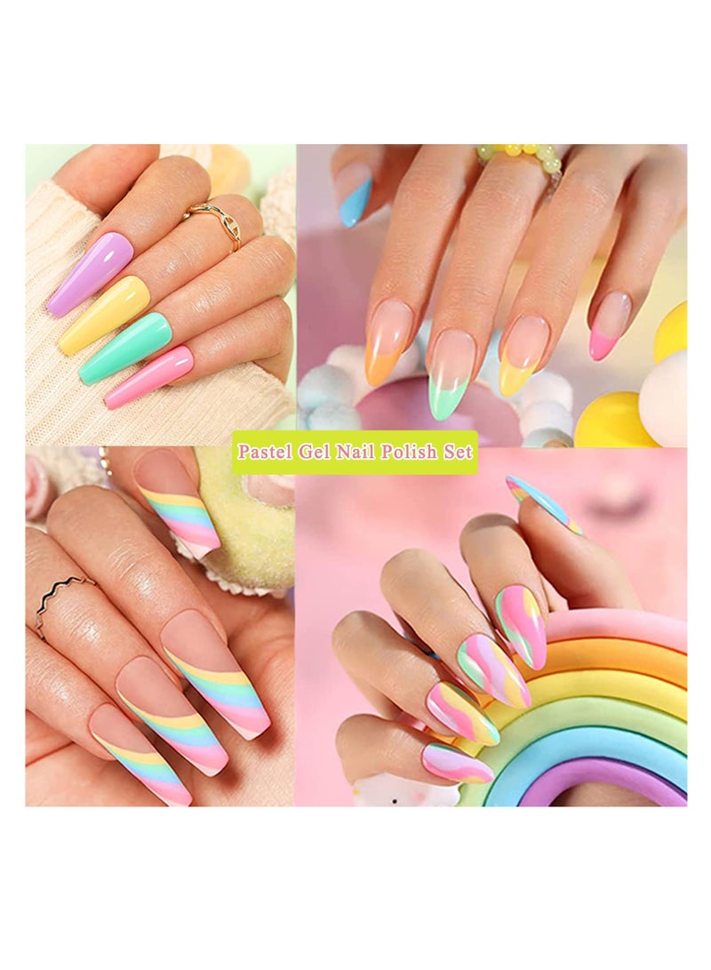 Pastel Gel Nail Polish, 6 Colors Light Colors Spring Summer Pastel Gel Polish, Pink Blue Orange Purple Yellow Green Nail Varnish Set Macaron Candy Series, Soak-Off UV LED DIY Nail Art - Image 2