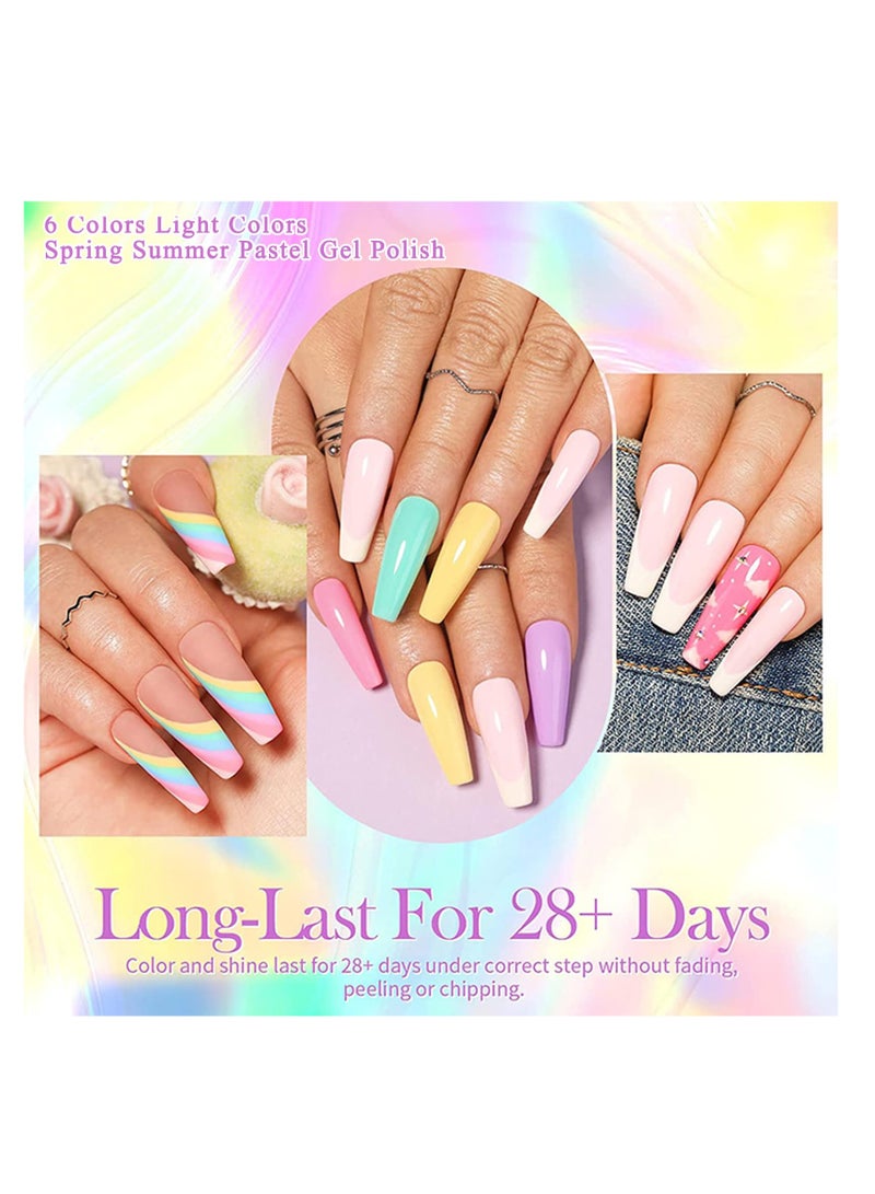 Pastel Gel Nail Polish, 6 Colors Light Colors Spring Summer Pastel Gel Polish, Pink Blue Orange Purple Yellow Green Nail Varnish Set Macaron Candy Series, Soak-Off UV LED DIY Nail Art - Image 4