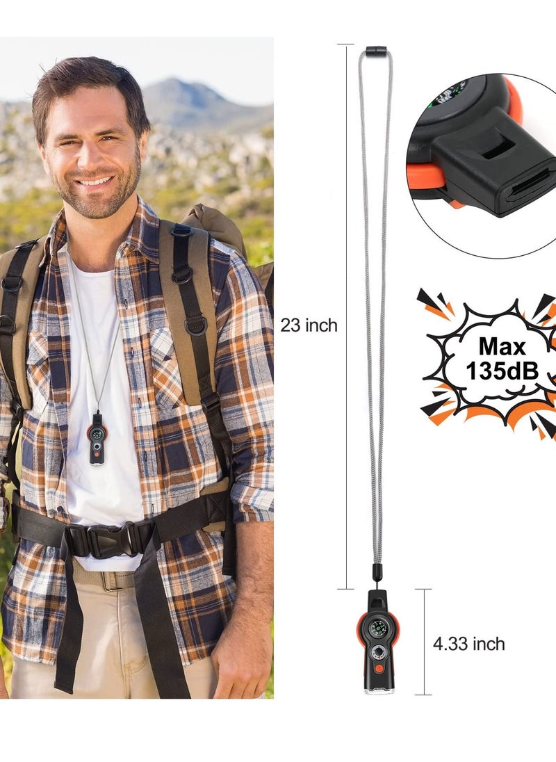 SYOSI - Emergency Survival Whistle, 7 in 1 Multifunctional Whistle, Outdoor Tool Safety Whistle with Lanyard, Emergency Whistle with Compass, Thermometer, Magnifying Glass, Reflector, LED Light, Storage Bin - Image 1