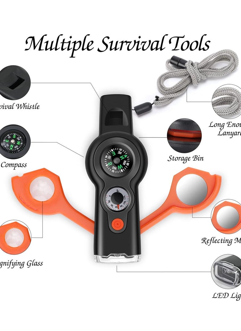 SYOSI - Emergency Survival Whistle, 7 in 1 Multifunctional Whistle, Outdoor Tool Safety Whistle with Lanyard, Emergency Whistle with Compass, Thermometer, Magnifying Glass, Reflector, LED Light, Storage Bin - Image 1
