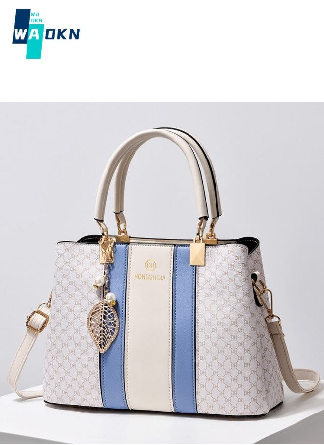 WAOKN - Women's Textured Shoulder Bag, Ladies Large-capacity Top-handle Crossbody Bag Sling Bag Side Bag, Contrasting PU Leather Tote Bag Handbag Clutch Bag - Image 1
