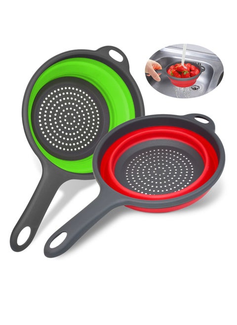 Collapsible Colander 2 sets, Kitchen Foldable Silicone Strainer, BPA Free, Environmentally Friendly Non-Toxic Easy to Clean, Silicone Collapsible Colanders (Strainers) Set of 2