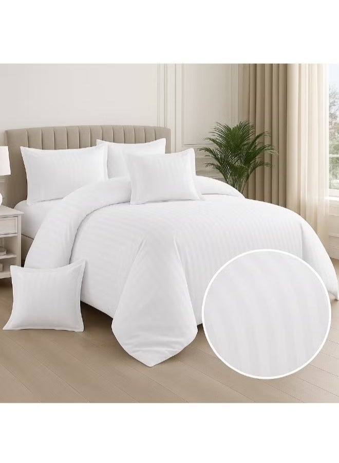 HAPPYMOON Hotel-Style Single Bed Bedding Set, 5 Pieces with Removable Filling – Soft Microfiber Duvet Set with Striped Design - Image 1