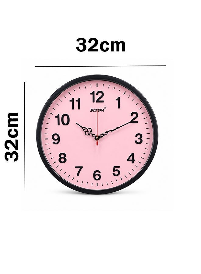 SONERA Round Pink Wall Clock with Black Frame and Decorative Hands - Image 2