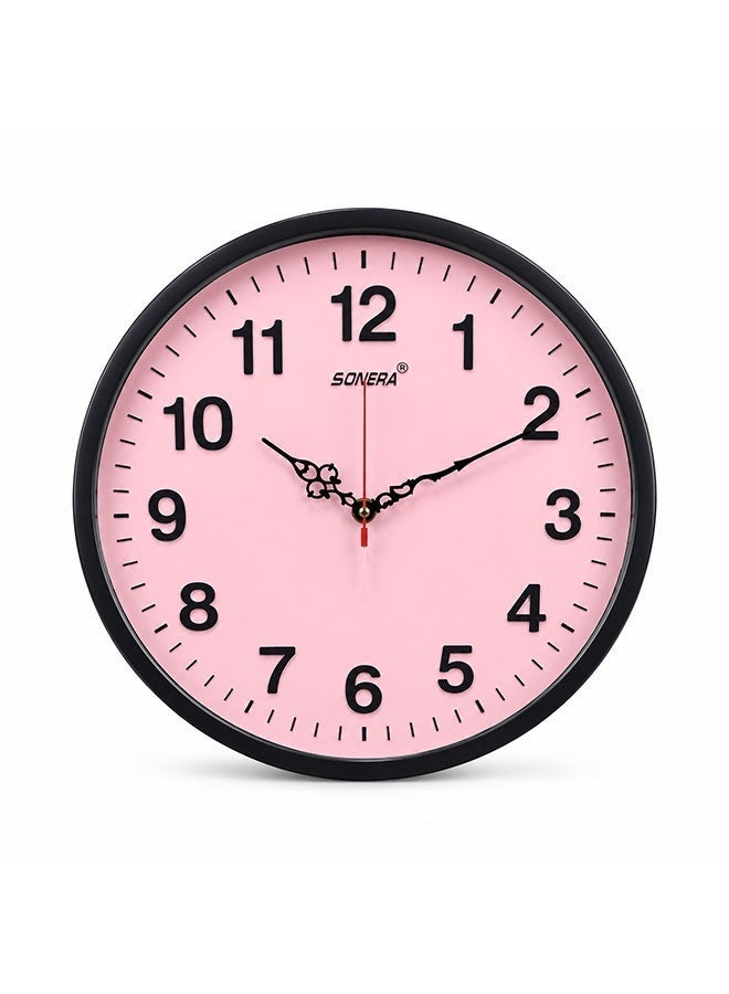 SONERA Round Pink Wall Clock with Black Frame and Decorative Hands - Image 1