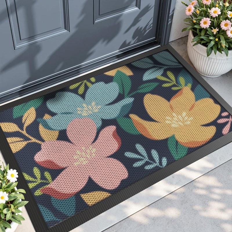 DEXI Front Door Mat Outside Entrance, 17x30 Spring Entryway Doormat Dirt Trapper, Heavy Duty Non Slip Entry Mats for Patio Garage Porch Home Decorative, Colorful Floral - Image 1