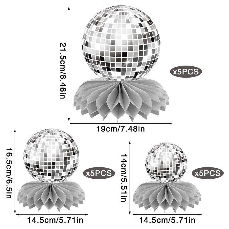 SPFYunion 15 PCS Silver Disco Theme Honeycomb Centerpieces Disco Ball Party Decorations 70s Disco Party Table Centerpieces for Back to 70s Party Supplies Favors - Image 2