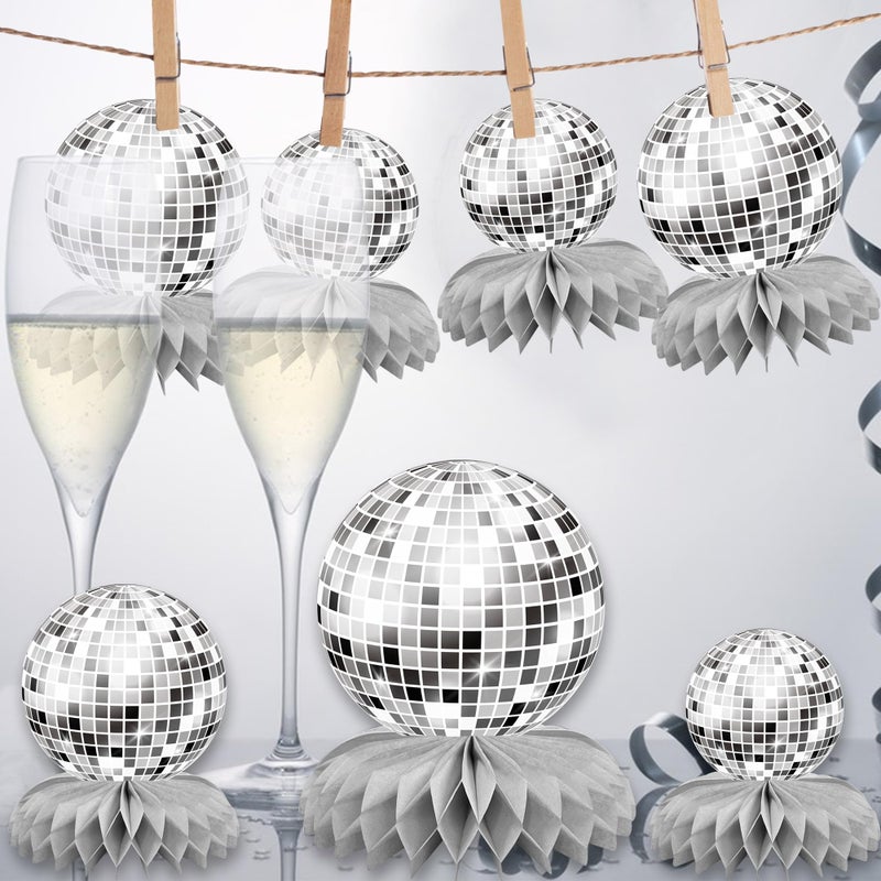SPFYunion 15 PCS Silver Disco Theme Honeycomb Centerpieces Disco Ball Party Decorations 70s Disco Party Table Centerpieces for Back to 70s Party Supplies Favors - Image 5