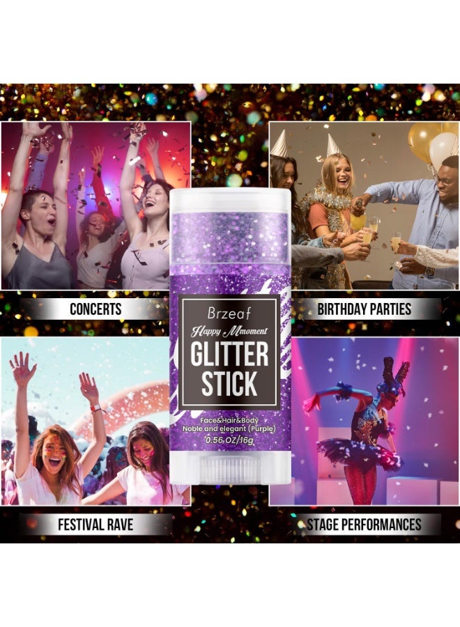 Brzeaf Purple Glitter Stick for Makeup, Not Greasy & Shimmery & Long Lasting, Chunky Glitter for Face/Body/Hair/Eyes, Singer Concert Music Christmas Rave Festival, Glitter Stick Makeup for Women Men - Image 4