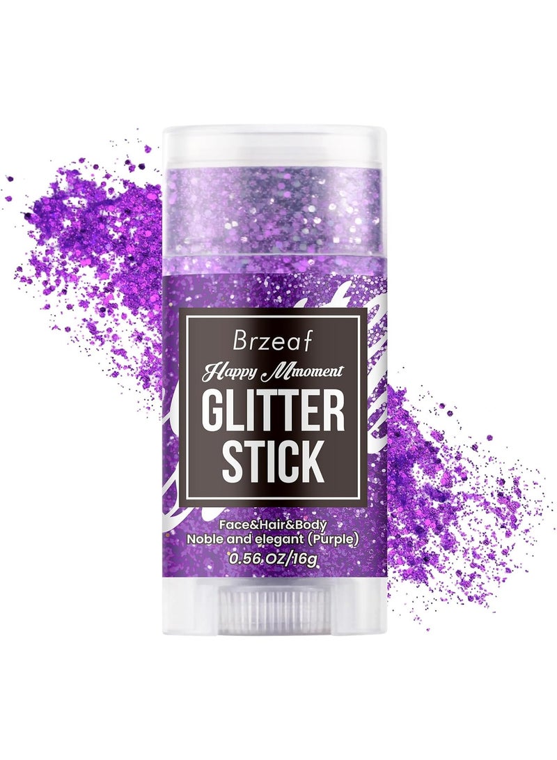 Brzeaf Purple Glitter Stick for Makeup, Not Greasy & Shimmery & Long Lasting, Chunky Glitter for Face/Body/Hair/Eyes, Singer Concert Music Christmas Rave Festival, Glitter Stick Makeup for Women Men - Image 1