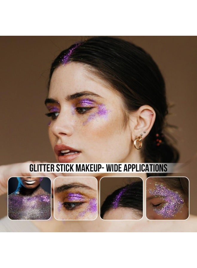 Brzeaf Purple Glitter Stick for Makeup, Not Greasy & Shimmery & Long Lasting, Chunky Glitter for Face/Body/Hair/Eyes, Singer Concert Music Christmas Rave Festival, Glitter Stick Makeup for Women Men - Image 2