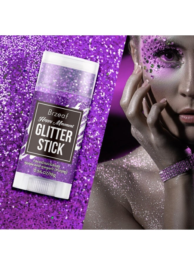 Brzeaf Purple Glitter Stick for Makeup, Not Greasy & Shimmery & Long Lasting, Chunky Glitter for Face/Body/Hair/Eyes, Singer Concert Music Christmas Rave Festival, Glitter Stick Makeup for Women Men - Image 5
