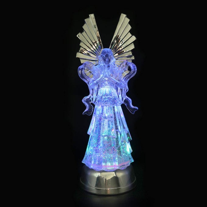 14 Angel Snow Globe Lantern Battery Operated with 6 Hour Timer Color Changing LED Light Praying Angel Swirling Glitter Water Lamp Thanksgiving Christmas Holiday Decor Gift