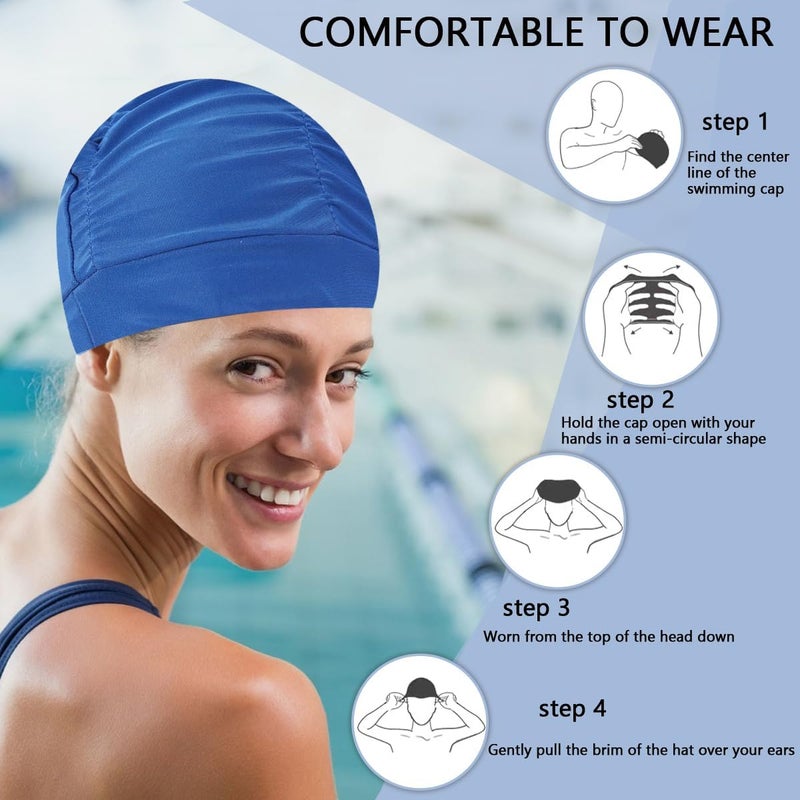 Ewandastore Colorful Pleated Nylon Cloth Swim Cap Large Swimming Cap Hot Spring Bathing Caps for Adult Men Women Long Hair - Image 3