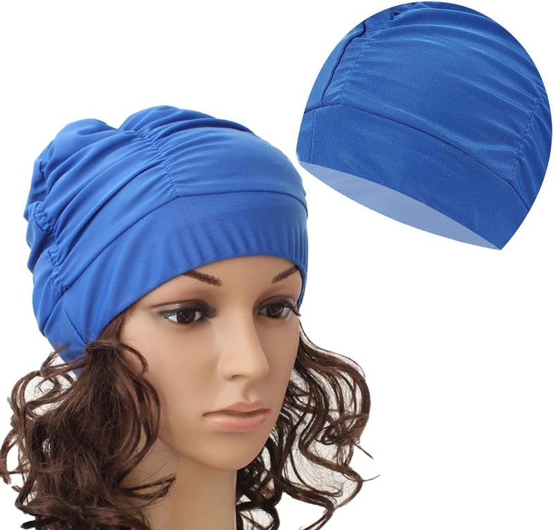 Ewandastore Colorful Pleated Nylon Cloth Swim Cap Large Swimming Cap Hot Spring Bathing Caps for Adult Men Women Long Hair - Image 1