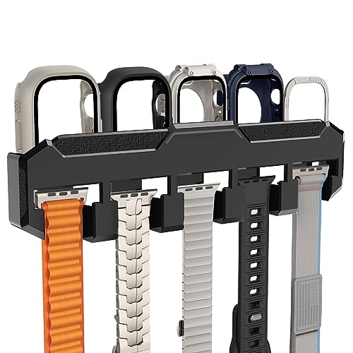 FULLIFE Compatible with 15 Slots Apple Watch Band Organizer Holder Storage and 5 Slots Apple Watch Case Organizer - Bracelet Holder Stand Watch Box for Men Women, Black - Image 1