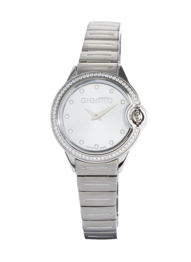 GIANTTO Women's Watch, Elegant Design, Studded With Zircon Stones, Stainless Steel Bracelet, Waterproof, Silver - 117958SL  - Image 1